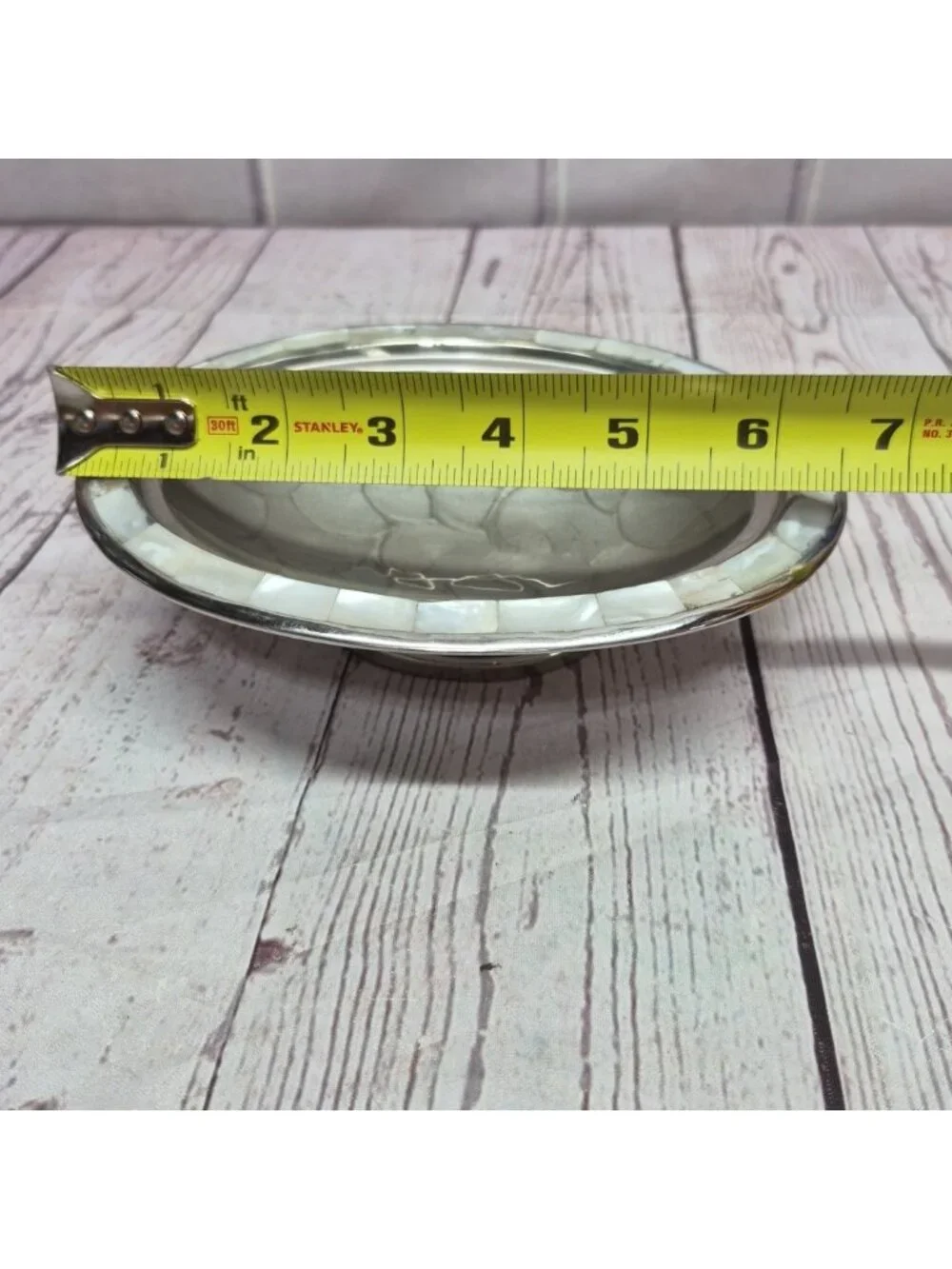 VTG  Julia Knight Mother of Pearl Inlay Silver Dish With Lip